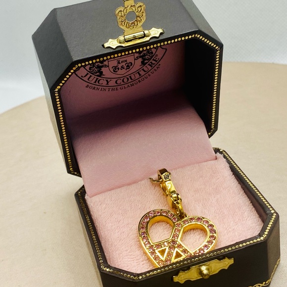 NWT Vintage Juicy Couture Pink Enamel & Pink Pavé Heart Peace Sign Charm - Picture 9 of 13